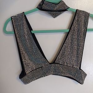 Gorgeous black and silver crop top with matching choker